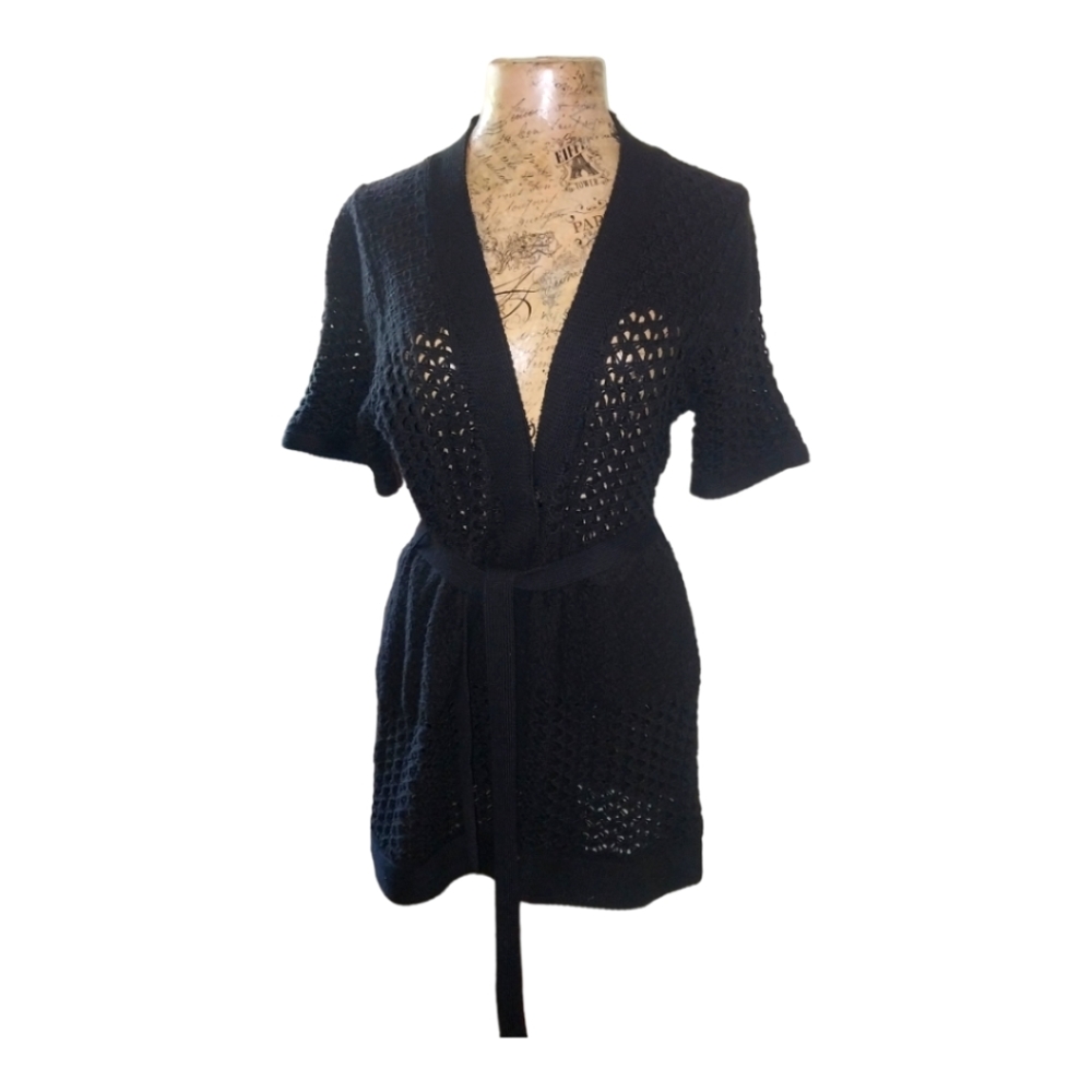Black crochet cardigan with belt for ladies